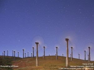 wind turbines at night USA wind turbines at night USA